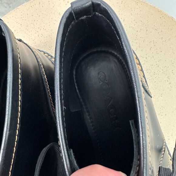 Coach Unisex Cordovan Black Leather Boxing Lace Up Round Toe Boot - Picture 3 of 10